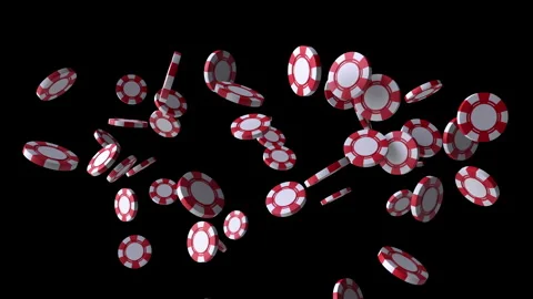 The throwing of red casino chips and falling off the screen in slow motion Stock Footage 282196110