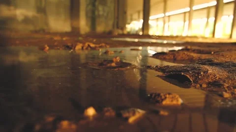 THROWING A STONE TO A DEVASTATED GROUND FULL OF BROWN MUD Stock Footage 100287793