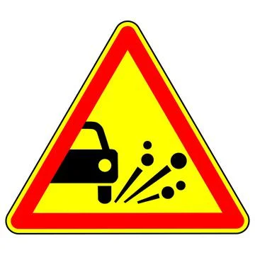 Throwing stone materials warning road sign. Traffic rules . Triangular sign on a Stock Illustration