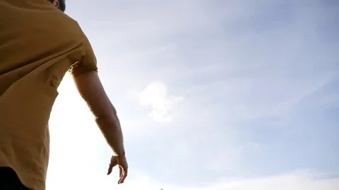 Throwing a toy rocket ball, slow motion Stock Footage 74630338