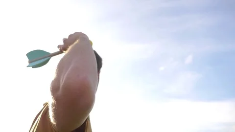 Throwing a toy rocket ball, slow motion Stock Footage 74630351