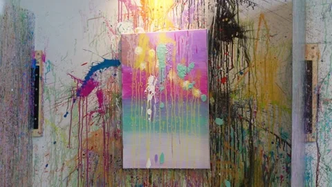 Throwing white paint on canvas for fun activities or hobbies for artist Stock Footage 255819147