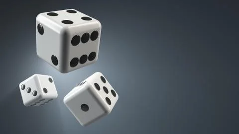Thrown dice. Dark background. With copy space. Stock Photos