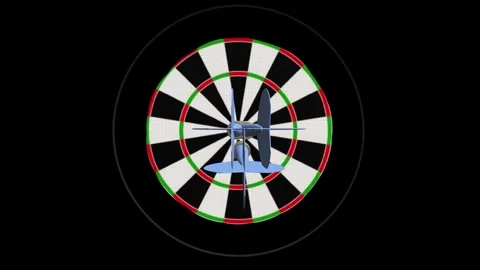 Throws 3 darts one round. arrows fly and hit the target exactly middle Video stock 296753483