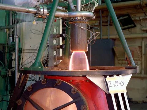 The thrust stand in the Rocket Engine Test Facility at the National Aerona... Stock Photos