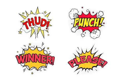Thud Punch comic explosion with white, red, and yellow colors. Winner Please  Stock Illustration