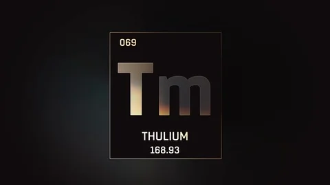 Thulium as Element 69 of the Periodic Table 3D illustration on grey background 스톡 동영상 119718891