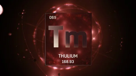 Thulium as Element 69 of the Periodic Table 3D illustration on red background Stock-Footage 119724008