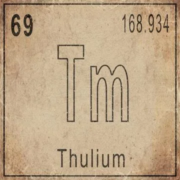 Thulium Element Card from Periodic Table on Vintage Old Paper Stock Illustration