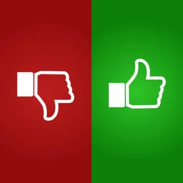 Thumb up and down gestures - like and unlike. Vector. Illustrazione stock
