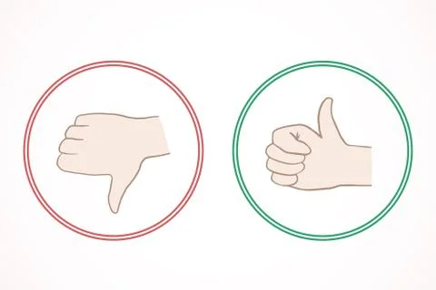 Thumb up and finger down. Vector color icons Freehand drawing. Stock Illustration