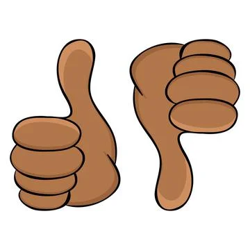 Thumb up and thumb down. Dark skin hand gesture. Stock Illustration