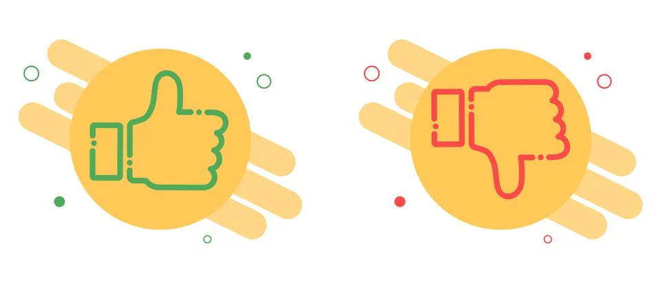 Thumb up and thumb down flat icon. Abstract social media concept with geometric Stock Illustration