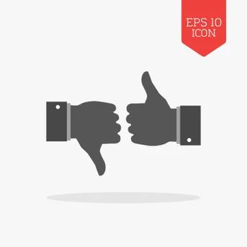 Thumb up and thumb down icon. Like and dislike concept. Flat design gray colo Stock Illustration