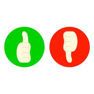 Thumb up and thumb down. Vector round flat icon. Front view. Stock Illustration