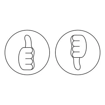 Thumb up and thumb down. Vector round outline icon. Front view. Illustrazione stock