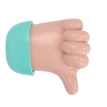 Thumb down 3d icon. Cartoon character hand dislike gesture. Business clip art Stock Illustration
