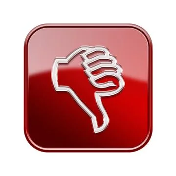 Thumb down icon glossy red, isolated on white background Illustrazione stock
