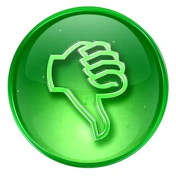 Thumb down icon green, isolated on white background. Stock Illustration