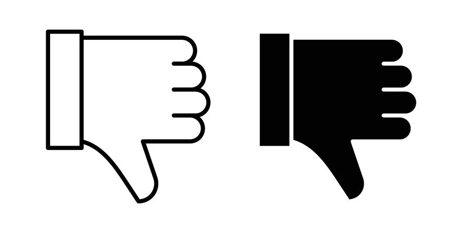 Thumb down icon linear versions pack on white background Illustrazione stock