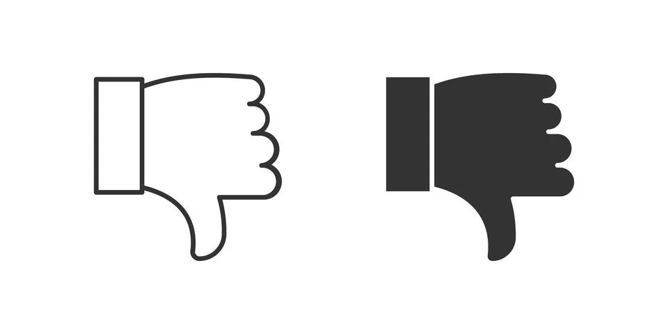 Thumb Down Icon Set. A black icon of a thumb down, representing disapproval. Stock Illustration