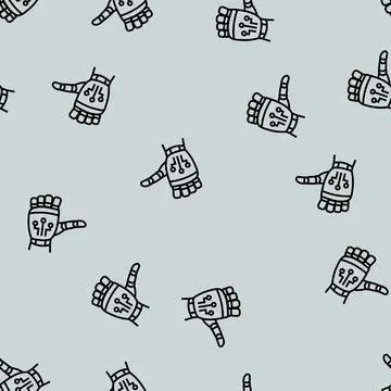 Thumb down robot hand gesture line seamless pattern Stock Illustration