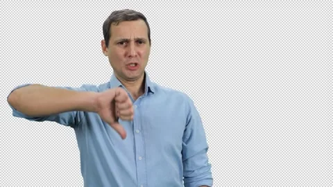 Thumb down sign gesture by young man expressing disapproval and disgust, alpha Video stock 272930153