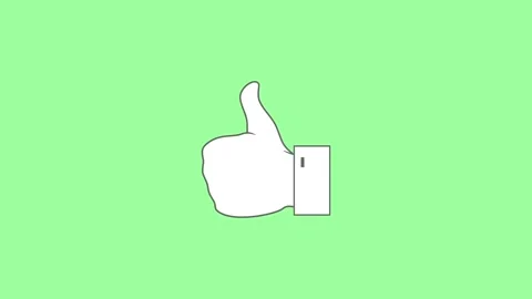 Thumb up gesture. Icon of Like. Simple animation. Green background. Stock Footage 161398719