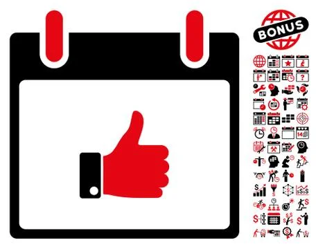 Thumb Up Hand Calendar Day Flat Vector Icon With Bonus Stock Illustration