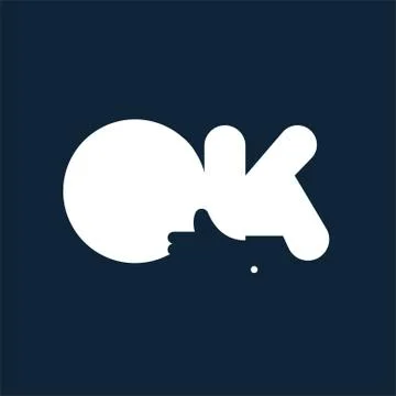Thumb hand gesture hidden on OK text Stock Illustration