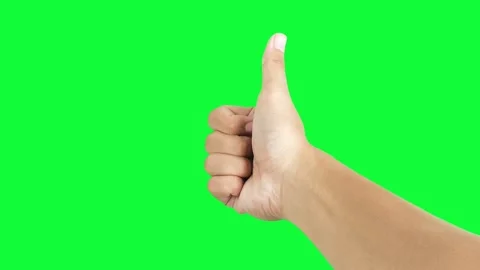 Thumb up hand gesture isolated on green screen chroma key background Stock Footage 293599343