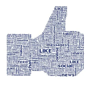 Thumb up like hand symbol with tag cloud of word Stock Illustration