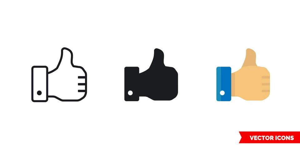 Thumb up, Like icon of 3 types. Isolated vector sign symbol. Stock Illustration