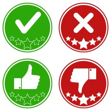Thumb up icon with check mark. Thumb down with cross mark. Vector illustration. Illustrazione stock