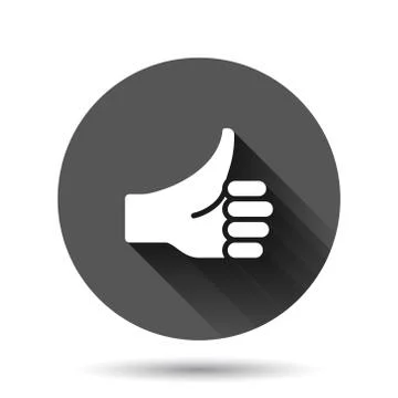 Thumb up icon in flat style. Like gesture vector illustration on black round  Stock Illustration