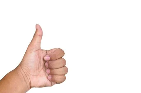 Thumb up to the left, white background Foto stock