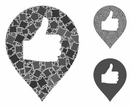 Thumb up map marker Mosaic Icon of Rough Elements Stock Illustration