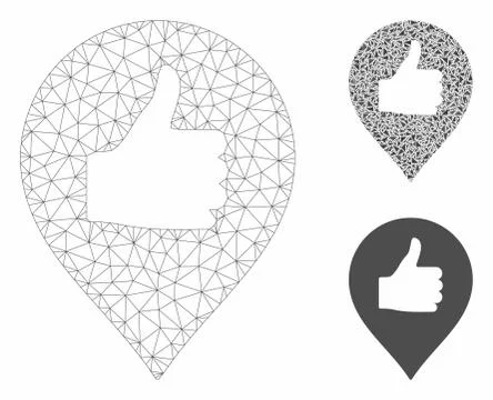 Thumb up Map Marker Vector Mesh Network Model and Triangle Mosaic Icon Illustrazione stock