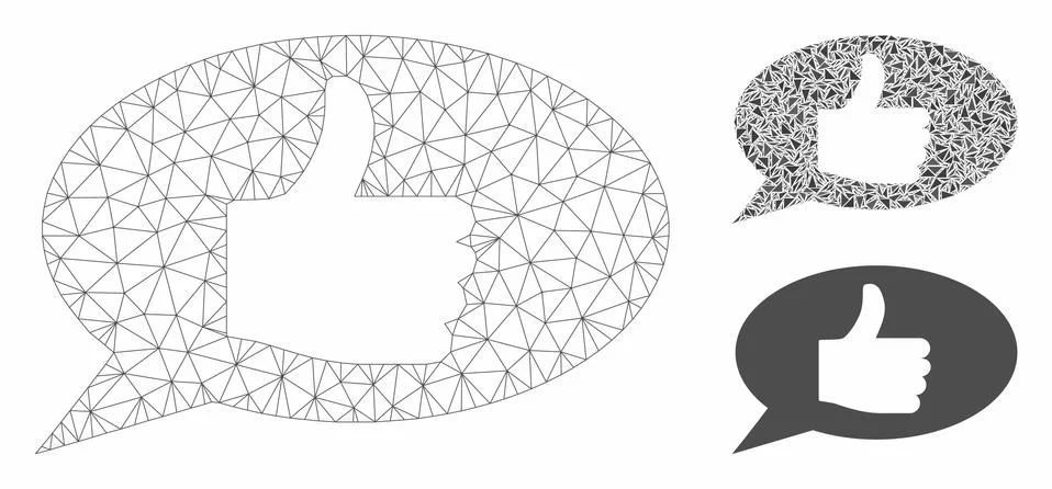 Thumb up Message Vector Mesh 2D Model and Triangle Mosaic Icon Illustrazione stock