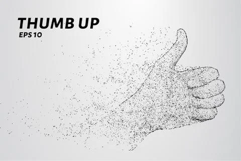 Thumb up of particles. Thumb up consists of circles and points. Vector illust Stock Illustration
