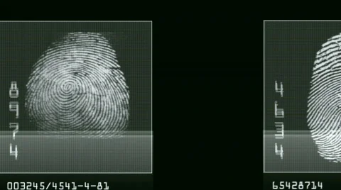 Thumb print identification of people technology for fighting crime Stock Footage