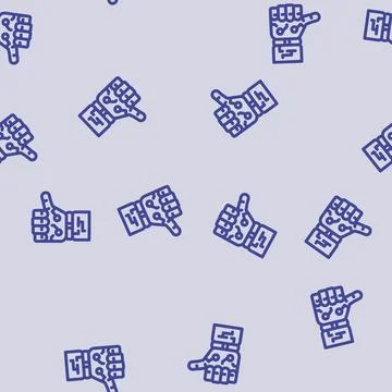 Thumb up robot hand gesture line vector seamless pattern Stock Illustration