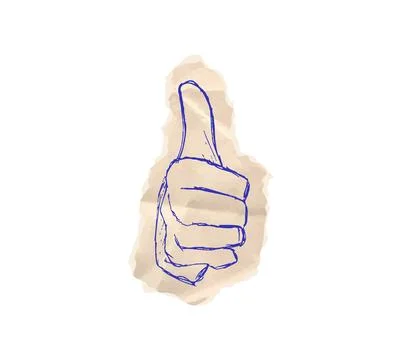 Thumb up scribble drawing on crumpled craft cardboard torn piece for like sign Stock Illustration