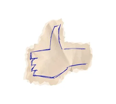 Thumb up scribble drawing on crumpled craft cardboard torn piece for like sign イラスト素材