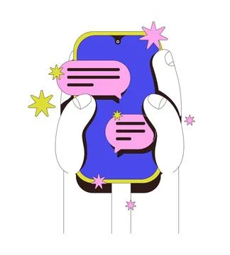 Thumb scrolling gesture on phone messaging neubrutalism instruction graphic Stock Illustration