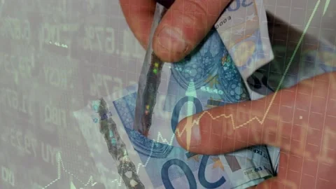 Thumb separating single 50 euro bill, hands fanning, sliding and stacking notes Stock Footage 329454033
