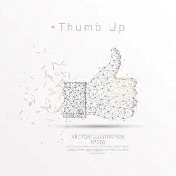 Thumb up shape digitally drawn low poly wire frame. Stock Illustration
