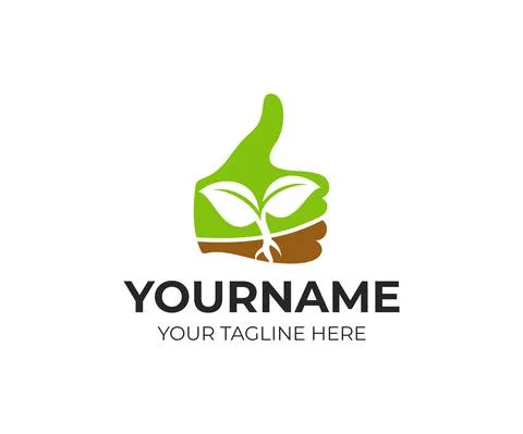 Thumb up with sprout inside, logo design Illustration