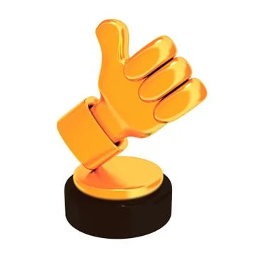 Thumb up trophy isolated on white background. 3d render Stock Illustration