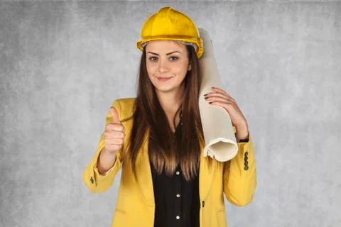 Thumb upwards, the developer keeps the house plans Stock Photos